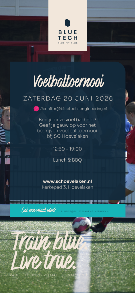 Bluefit voetbal toernooi aanmeld poster